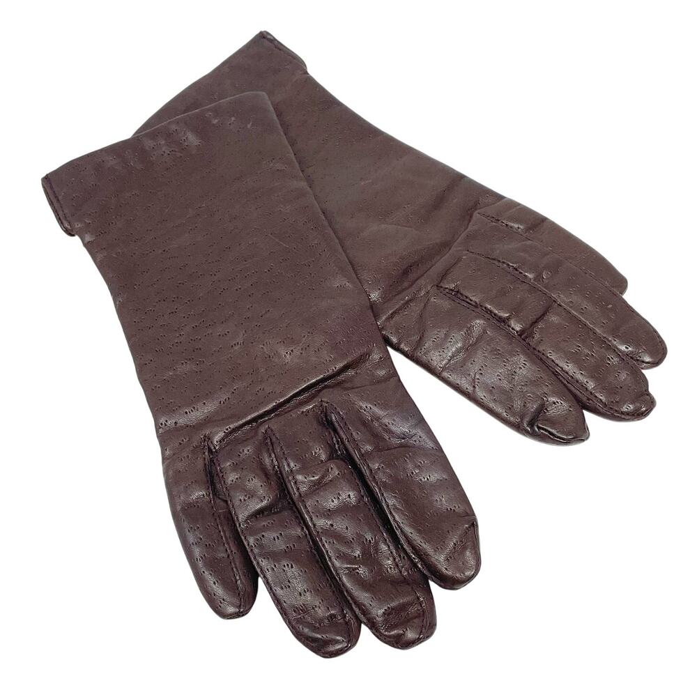 Women's Vintage Chocolate Brown Leather Gloves Size 6 1/2 Heritage Old Money